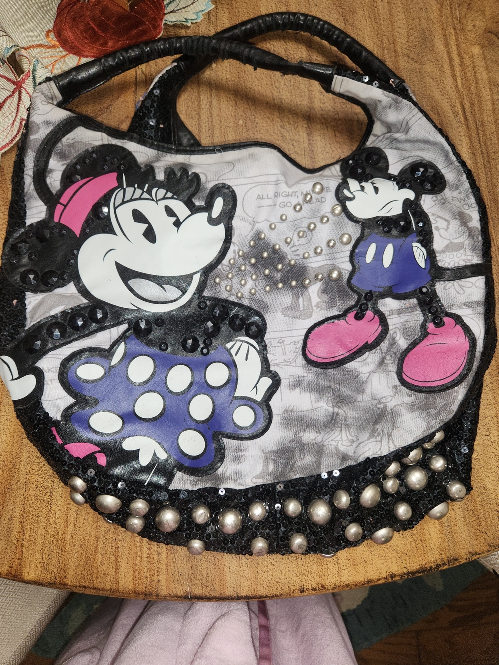 Disney Minnie & Mickey Black Pink Purple Hobo Bag